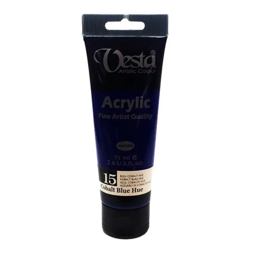 رنگ اکریلیک وستا رنگ cobalt blue کد 15 حجم 75 میلی لیتر