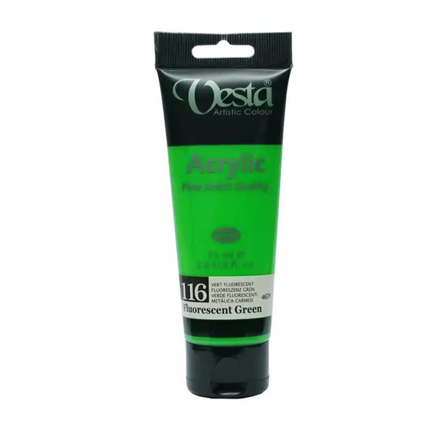 رنگ اکریلیک وستا رنگ Fluorescent Green کد 116 حجم 75 میلی لیتر