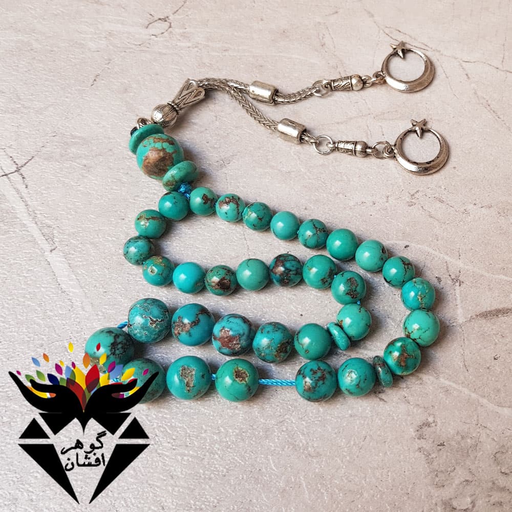 تسبیح فیروزه نیشابور اصل 33 دانه تراش کروی T3122