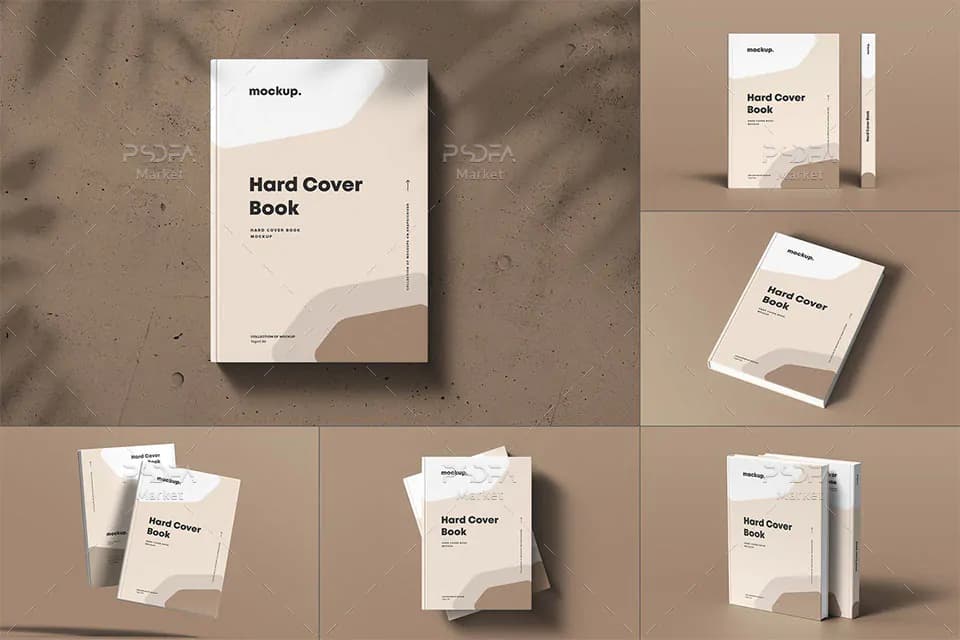 موکاپ جلد کتاب با افکتهای سایه در حالت و نماهای مختلف