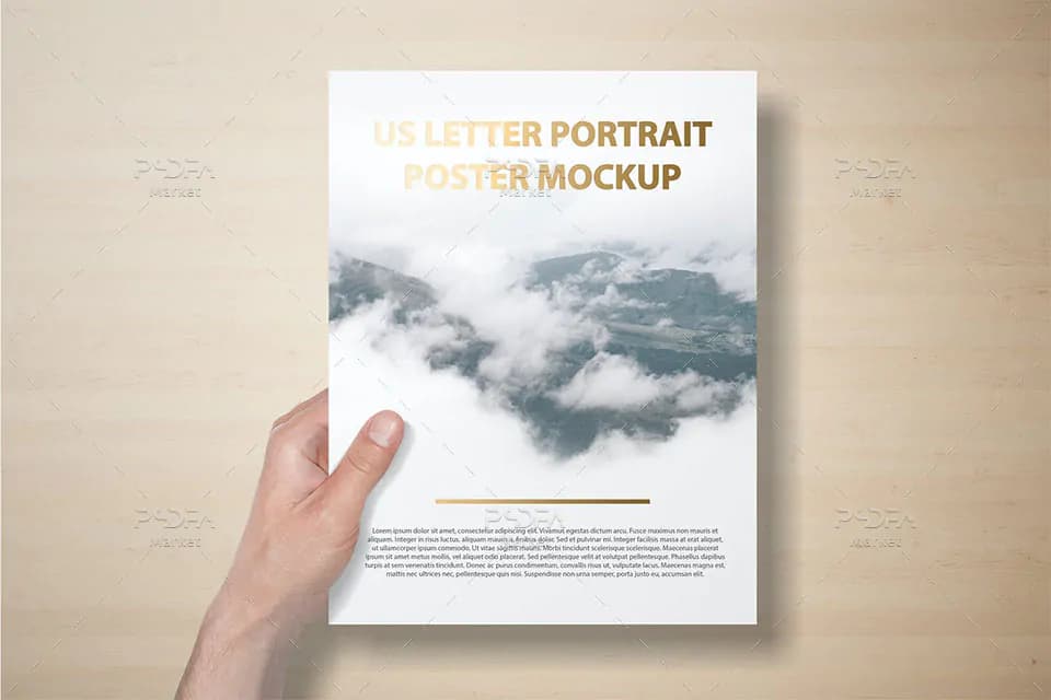 موکاپ تراکت پوستر و سربرگ US Letter در نماهای مختلف برای فتوشاپ