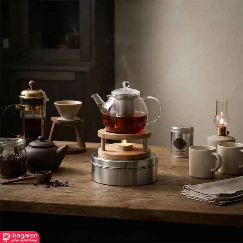 وارمر قوری چوب رابروود و استیل