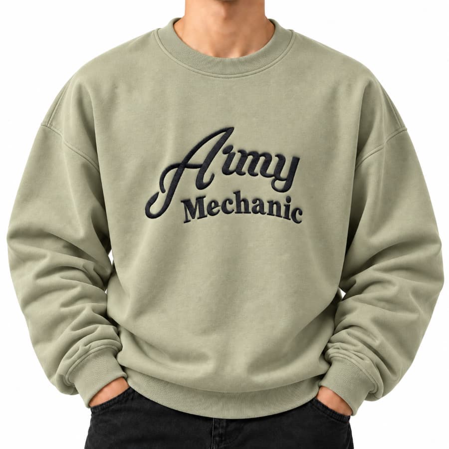 بلوز گلدوزی طرح army mechanic زیتونی کد 3965