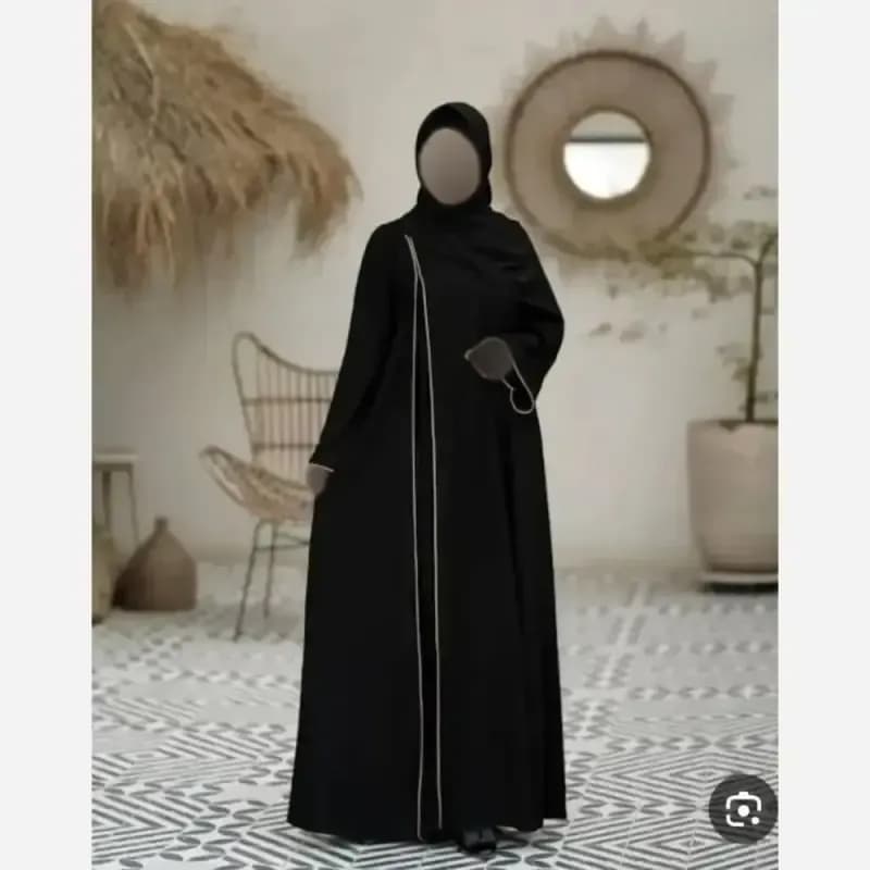 عبا زنانه مدل نواردوزی جنس الیزه اعلا رنگ مشکی فری سایز — تصویر ۶