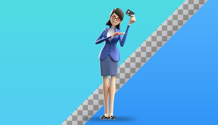 تصویر PNG کاراکتر سه بعدی زن جوان تاجر با کارت اعتباری