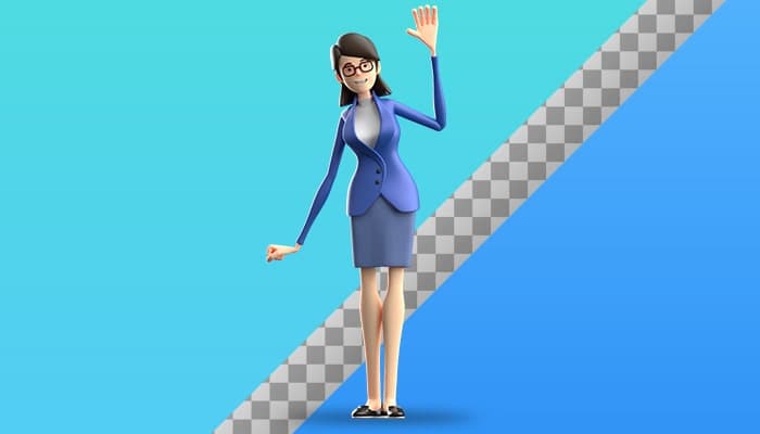 تصویر PNG کاراکتر سه بعدی زن جوان تاجر و سلام دادن