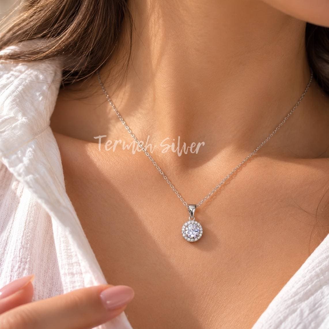 گردنبند نقره تک سنگ دایره MT 1344