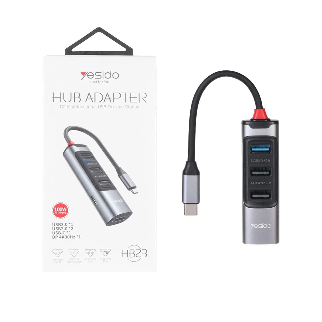 هاب 5 پورت Yesido Type-C مدل HB23 100W – خاکستری (گارانتی 18 ماه تعویض نیکان همراه)