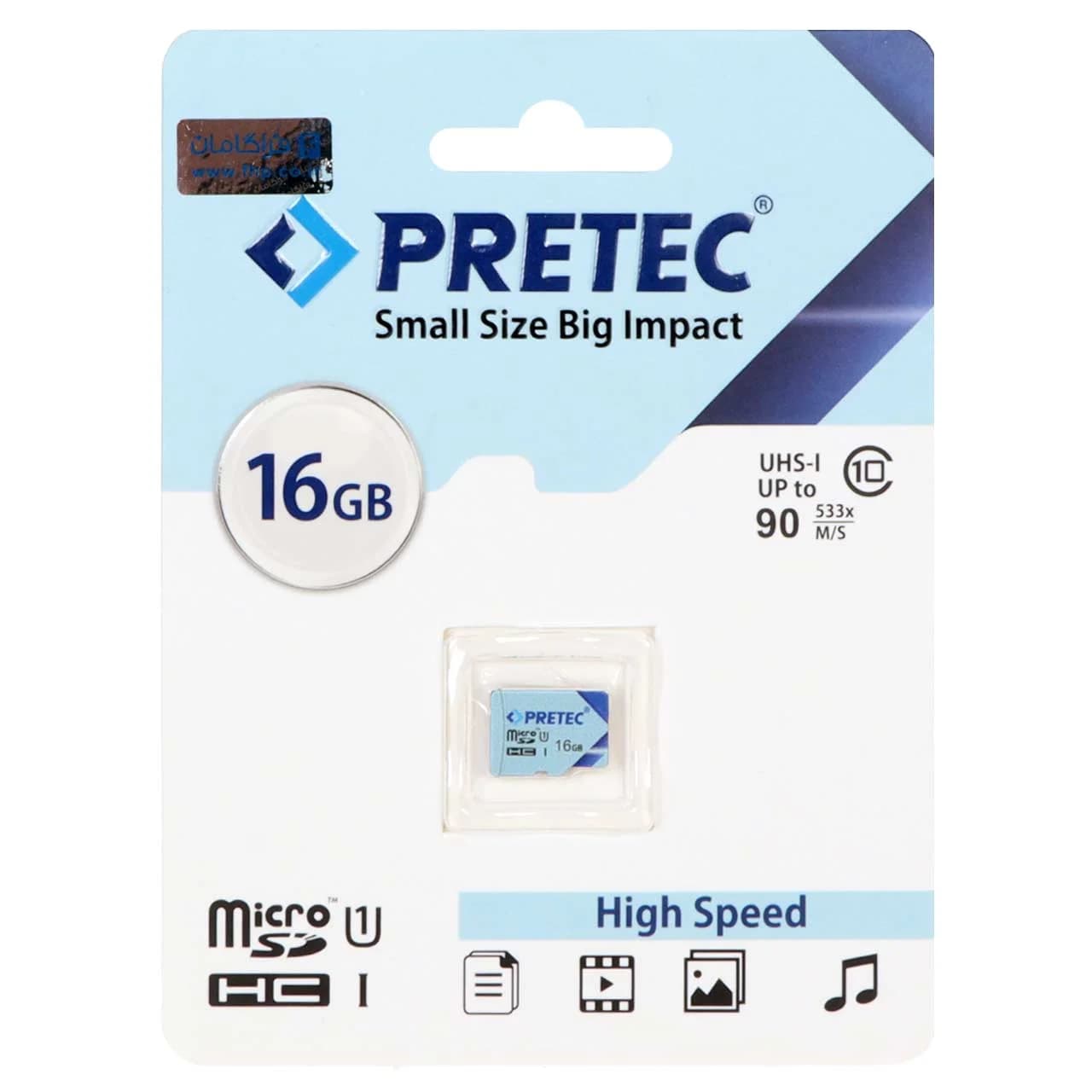 Pretec MicroSDHC U1 533X 90Mb/s – 16GB – (گارانتی فراگامان)