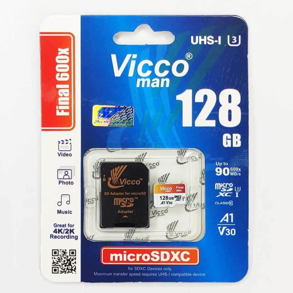 کارت حافظه micro SDXC ویکومن مدل 600X Plus کلاس 10 استاندارد UHS-I U3 سرعت 90MB/s ظرفیت128 گیگابایت به همراه کارت خوان