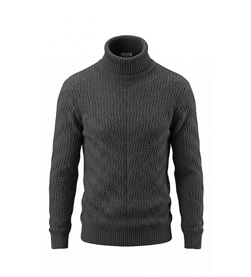 بافت یقه اسکی مردانه نرمال ساده پشم پلی استر طوسی کد 49098