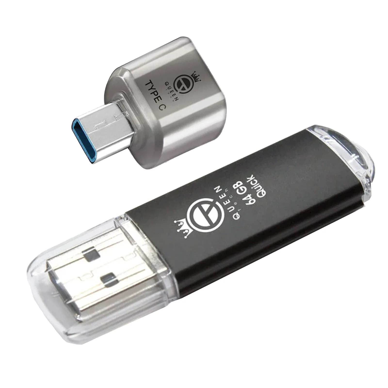 فلش مموری کوئین تک مدل QUICK C-PLUS ظرفیت 64 گیگابایت با رابط USB به همراه مبدل USB-C