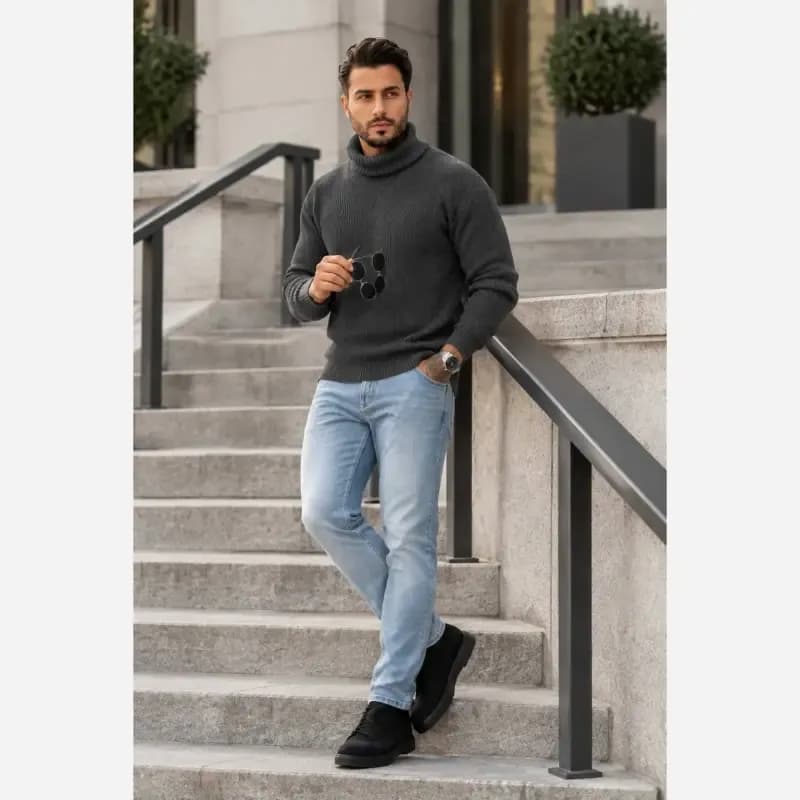پلیور بافت مردانه و زنانه یقه اسکی اسپرت فری سایز رنگبندی متنوع — تصویر ۶