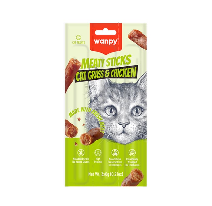 تشویقی مدادی گربه ونپی با طعم مرغ و کت نیپ Wanpy Treat Cat Grass & Chicken بسته 3 عددی