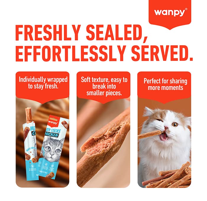 تشویقی مدادی گربه ونپی با طعم مرغ و ماهی سالمون Wanpy Treat Chicken & Salmon بسته 3 عددی — تصویر ۵