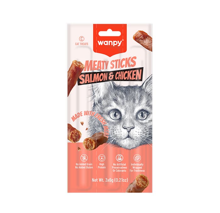 تشویقی مدادی گربه ونپی با طعم مرغ و ماهی سالمون Wanpy Treat Chicken & Salmon بسته 3 عددی