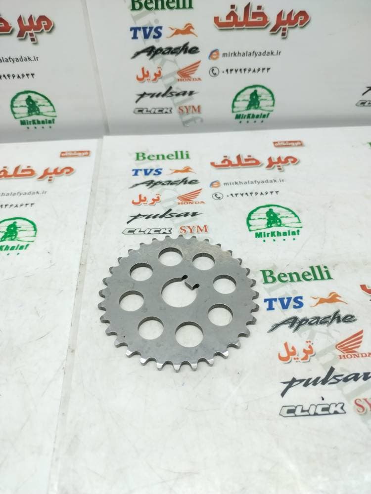 دنده زنجیر تایم به میله سوپاپ بزرگ موتور پالس 180 200 220 و اونجر 200 220 و ls 135 ال اس و باکسر (بوکسر) 150 اصلی (32 دندانه)