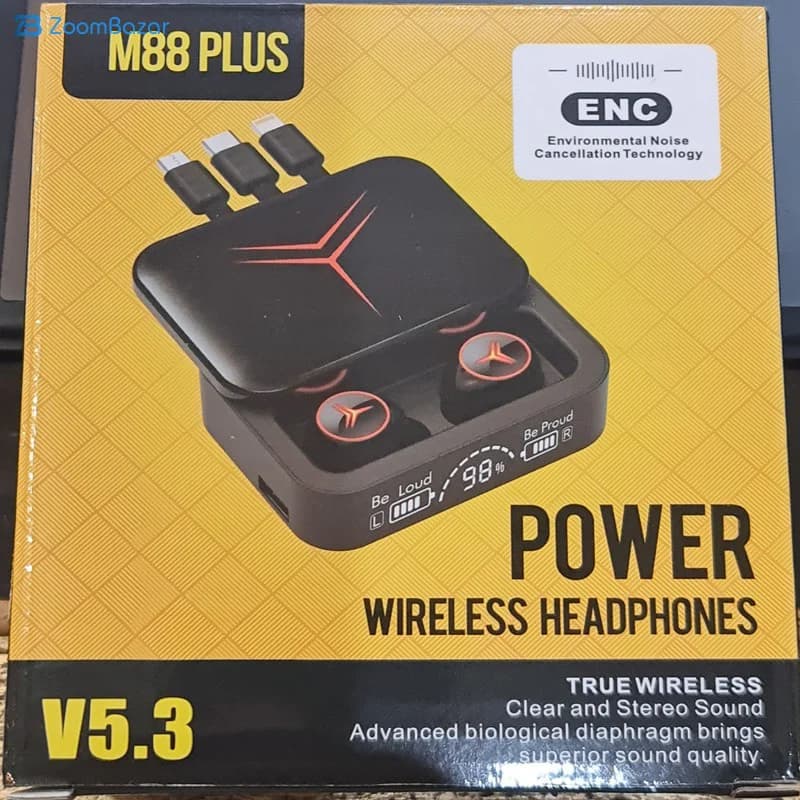 هندزفری بلوتوثی مدل m88 plus v5.3 enc مشکی – Open Box ( گوش راست کار نمیکند) — تصویر ۳