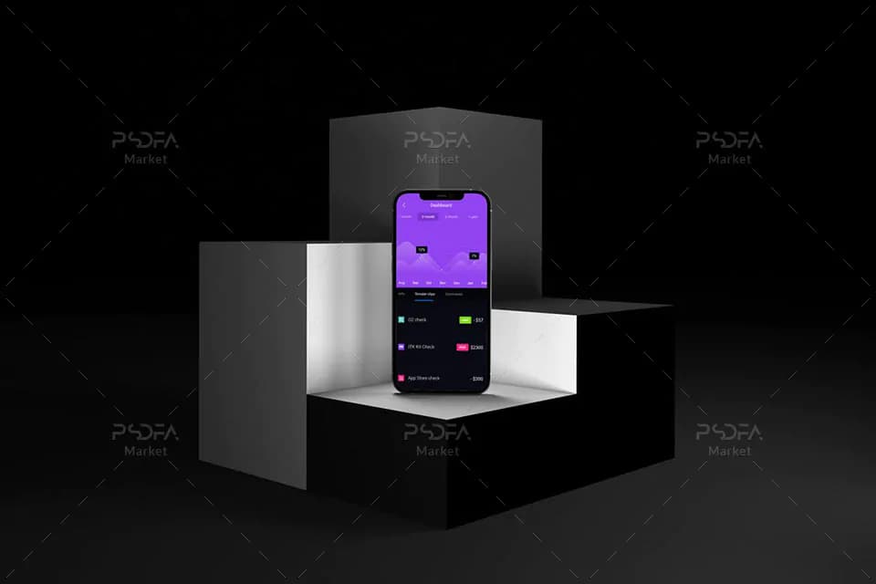 موکاپ آیفون iPhone روی سطوح در حالت و نماهای مختلف برای فتوشاپ — تصویر ۸