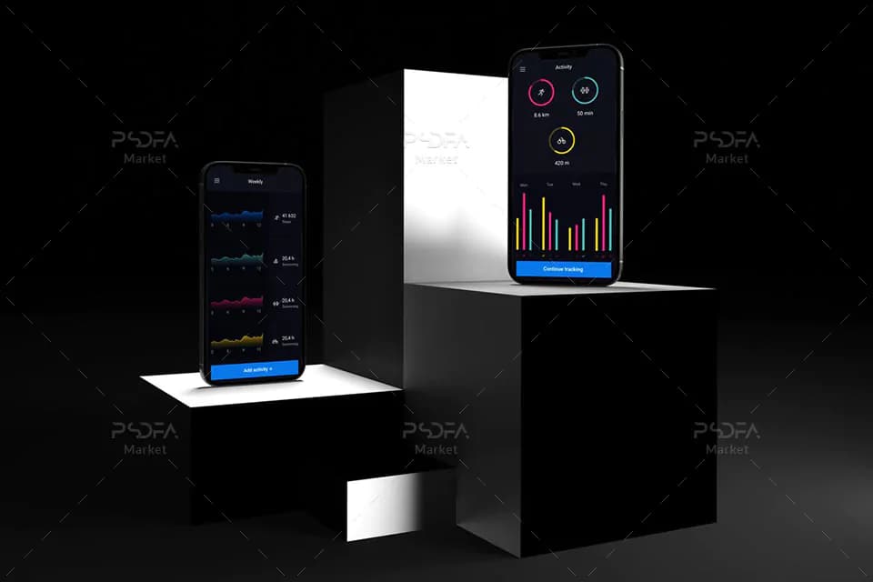موکاپ آیفون iPhone روی سطوح در حالت و نماهای مختلف برای فتوشاپ — تصویر ۴