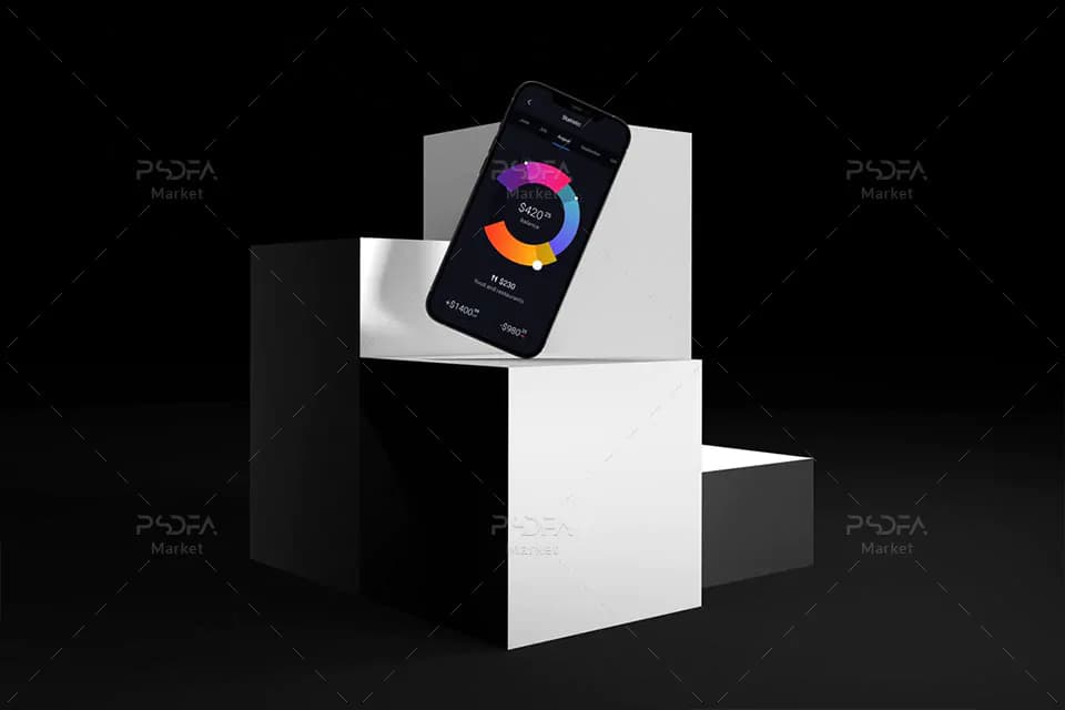 موکاپ آیفون iPhone روی سطوح در حالت و نماهای مختلف برای فتوشاپ — تصویر ۶