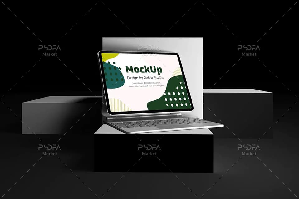 موکاپ آیپد iPad روی سطوح در حالت و نماهای مختلف برای فتوشاپ — تصویر ۷