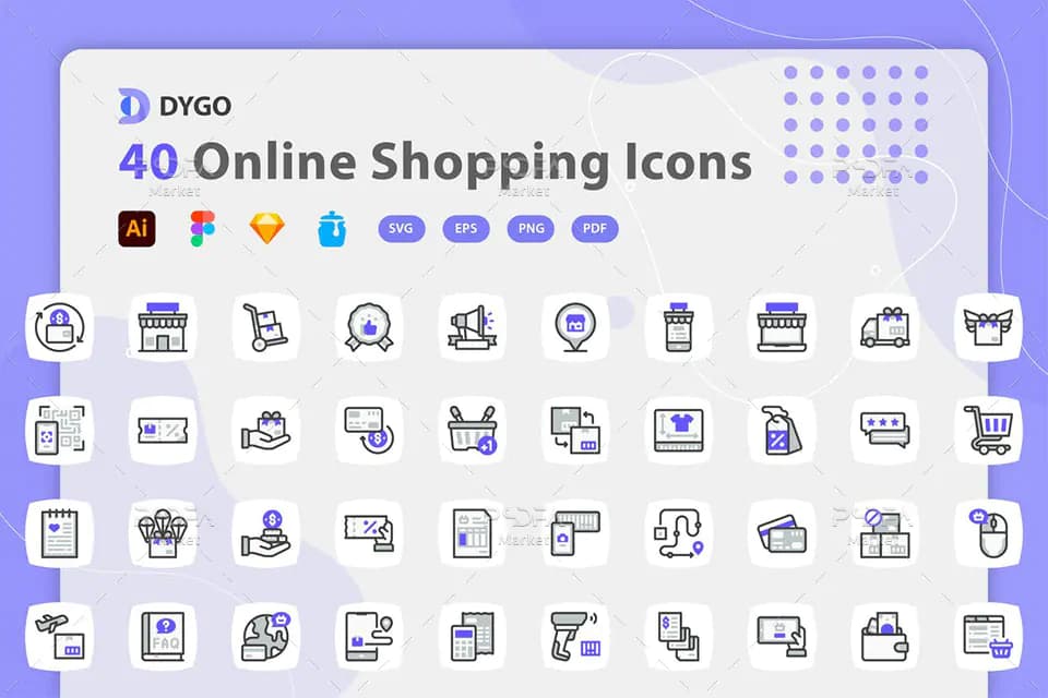 40 آیکون فروشگاه آنلاین و اینترنتی وکتور مناسب برای طراحی