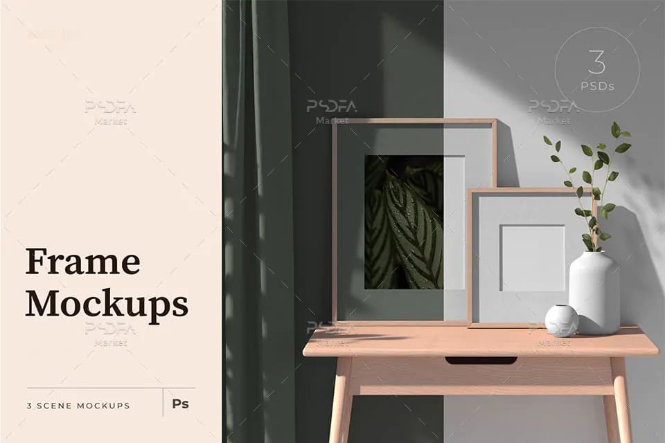 موکاپ قاب عکس شیک و لاکچری در 3 نمای مختلف