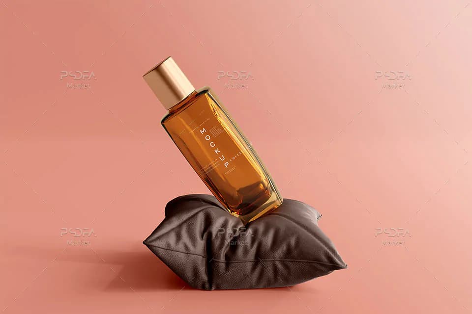 موکاپ شیشه عطر و پرفیوم کهربایی در حالت‌های مختلف برای فتوشاپ