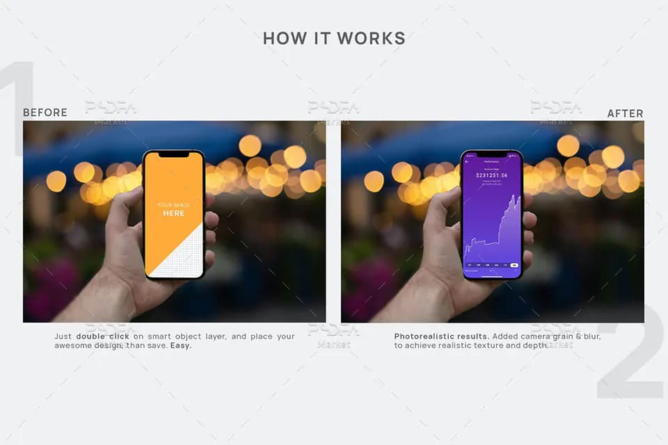 موکاپ آیفون 12 پرو در دست با بک گراند بوکه iPhone 12 Pro Mockup — تصویر ۳