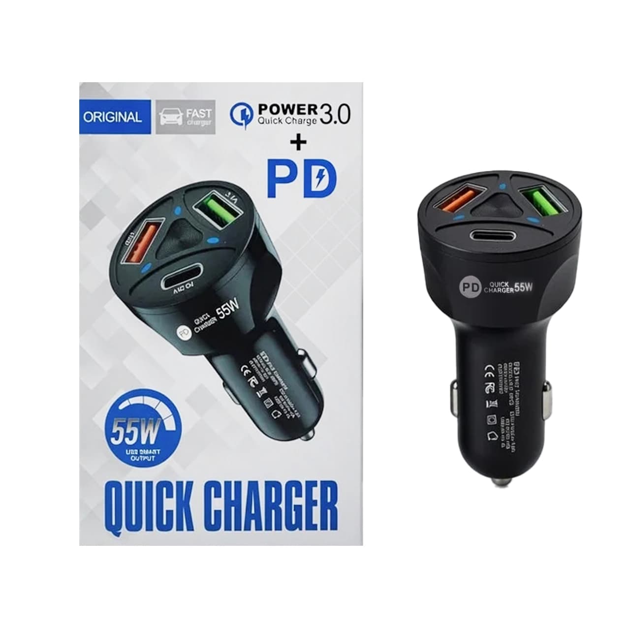 شارژر فندکی PD و فست سه پورت مدل TYJP 55W – مشکی – RH
