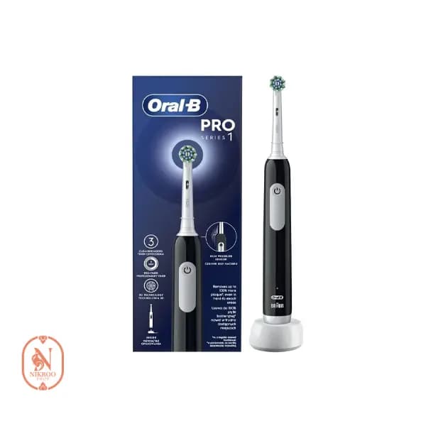 مسواک برقی اورال-بی مدل PRO SERIES 1 با فناوری سه بعدی لرزشی و چرخشی، سنسور کنترل فشار لثه، 3 حالت تمیز کردن شامل حساس و سفید کننده، تایمر 2 دقیقهای و باتری شارژی با شارژدهی 28 دقیقه و پایه شارژ