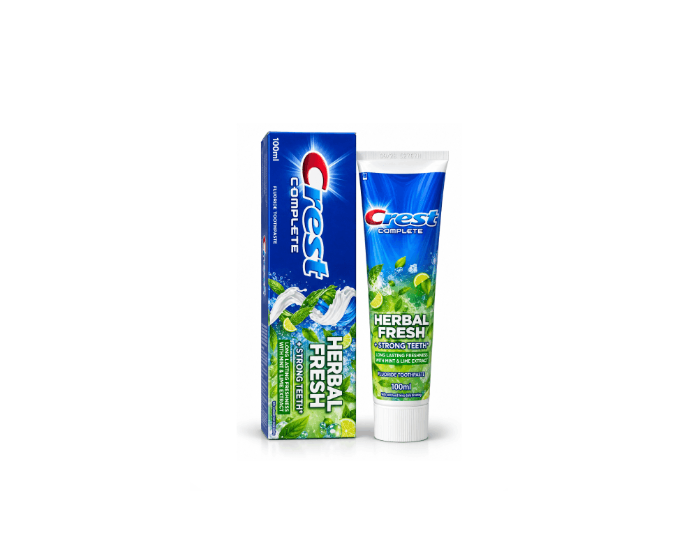 خمیر دندان کرست Crest مدل Complete Herbal Fresh حجم ۱۰۰ میلی‌ لیتر | رایحه و طعم نعناع و لیمو Mint and Lime Extract با فلوراید Fluoride Toothpaste