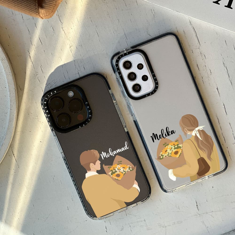قاب شفاف چاپی سفارشی به اسم دلخواه (کد 0391) مدل sun couple مناسب برای گوشی موبایل سامسونگ Samsung Galaxy A06 / A10S / A12 / A13 / A14 / A15 / A16 / A20 / A21S / A22 4G / A22 5G / A23 / A24 / A30 / A3 — تصویر ۳