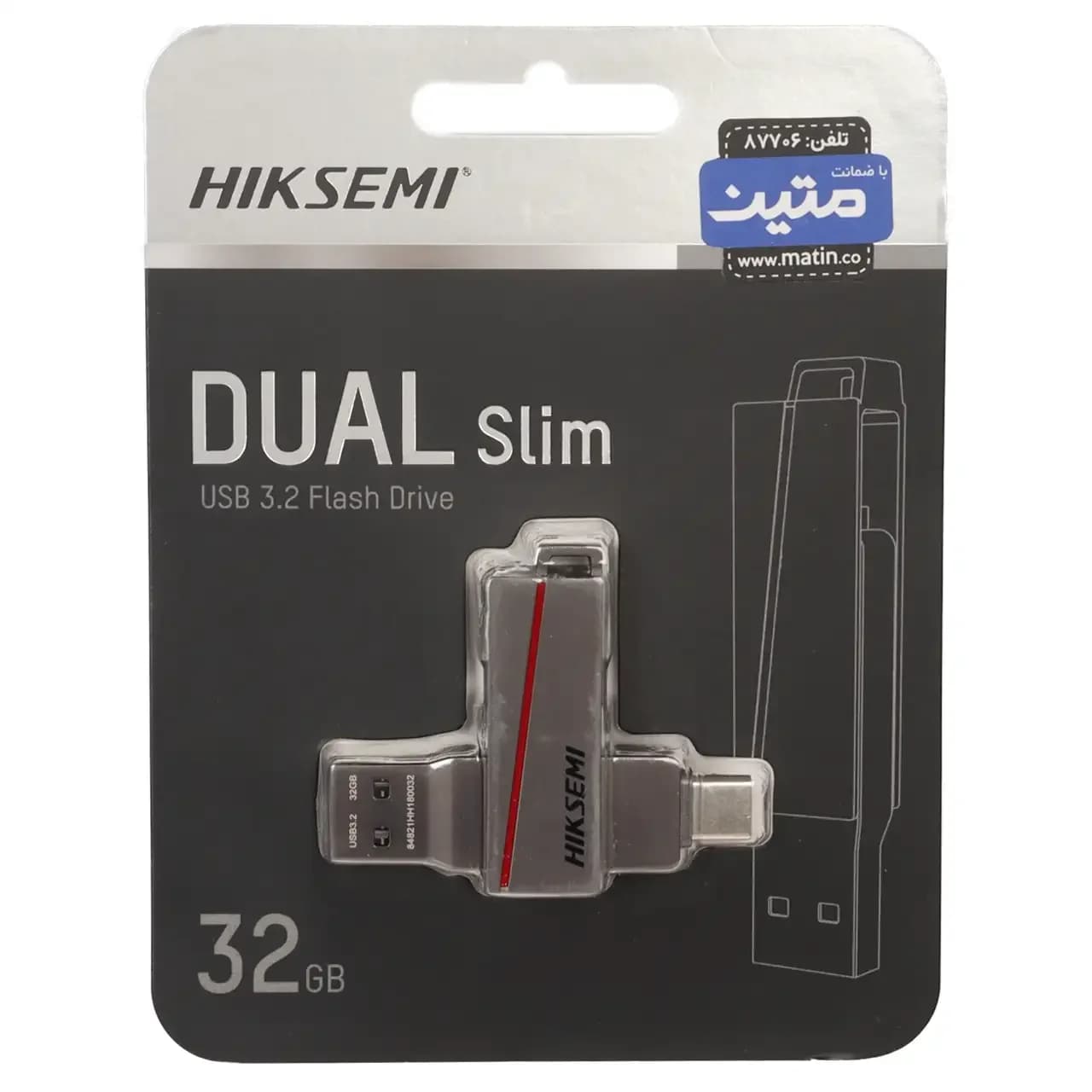 Hiksemi DUAL Slim USB3.2 Type-C Flash Memory – 32GB – (گارانتی متین) خاکستری