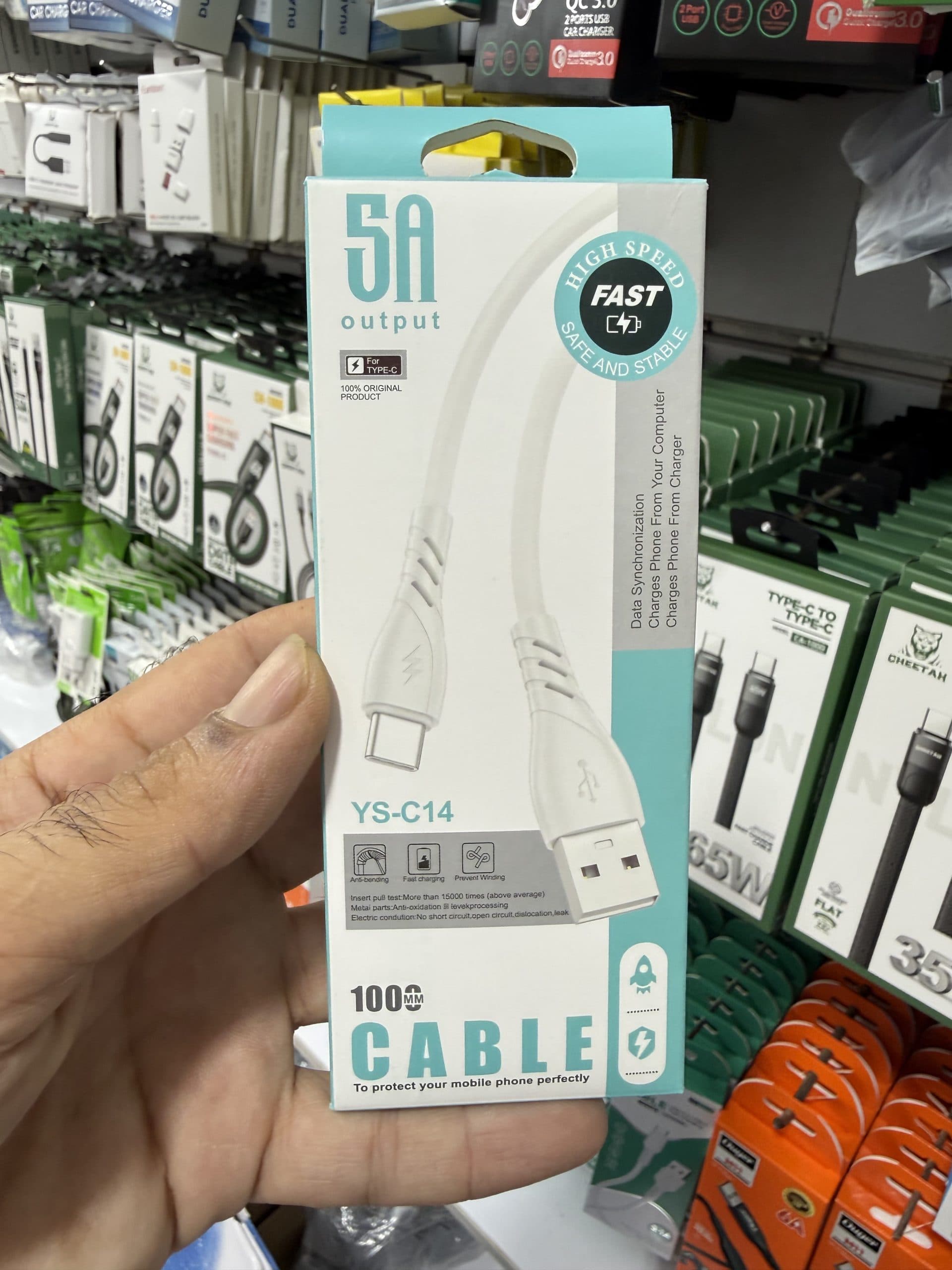 کابل شارژ و انتقال داده‌ی USB به Type-C مدل YS-C14 (YS-C14 USB-C Data Cable) به طول یک متر با رابط‌های شیاردار سفید، اورجینال (عمده و تک)