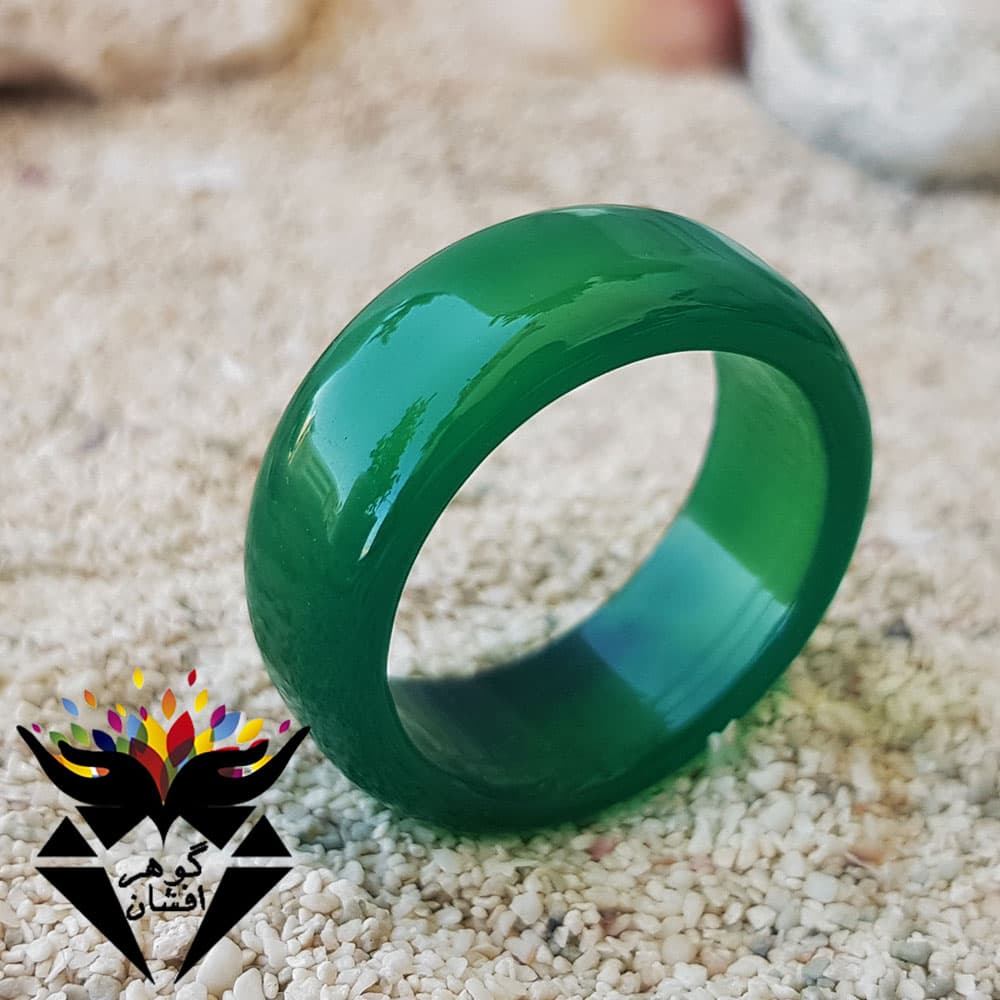 حلقه عقیق سبز پهن اصل خوشرنگ R1437