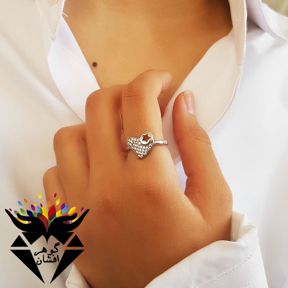 انگشتر نقره تایلندی طرح قلب و ستاره R3257