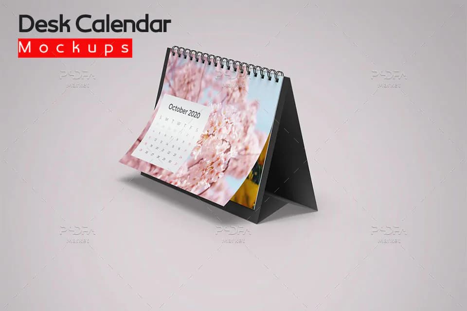 موکاپ تقویم رومیزی باز در نماهای مختلف برای فتوشاپ