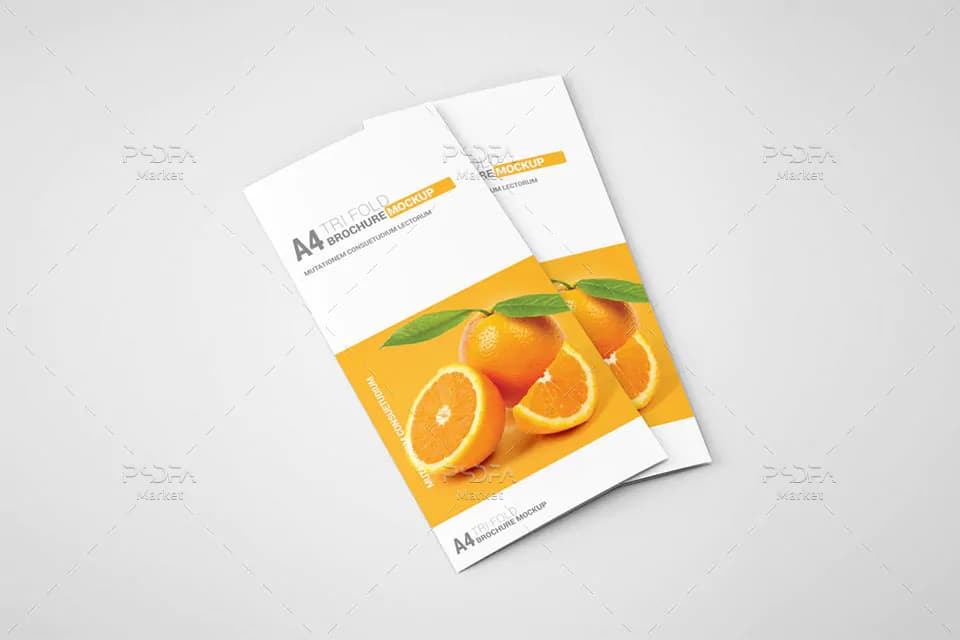 موکاپ بروشور سه لتی A4 در نماهای مختلف A4 Tri-Fold Brochure Mockup