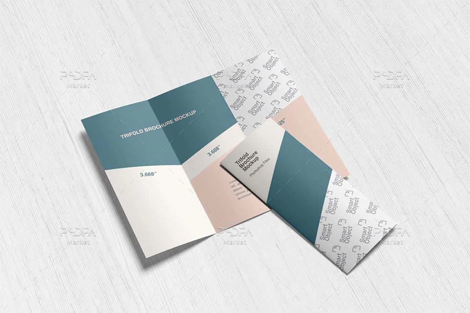 موکاپ بروشور سه لتی در نماهای مختلف Trifold Brochure Mockup