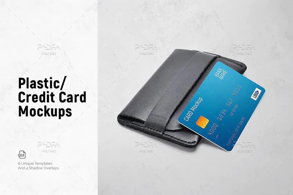 موکاپ کارت عابر بانک روی کیف پول به همراه تکسچر برای فتوشاپ