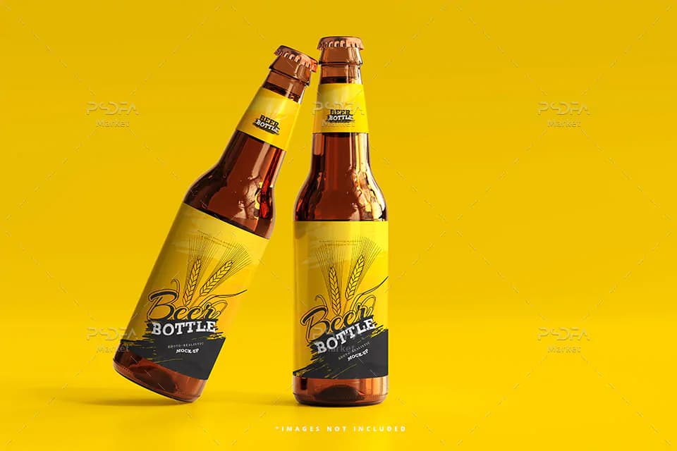 موکاپ بطری شیشه ای نوشابه دلستر ماءالشعیر و انواع نوشیدنی با درب فلزی