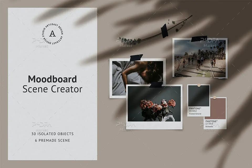 6 قالب لایه باز مود برد Mood board به همراه 30 ابزار ساخت مود برد در فتوشاپ