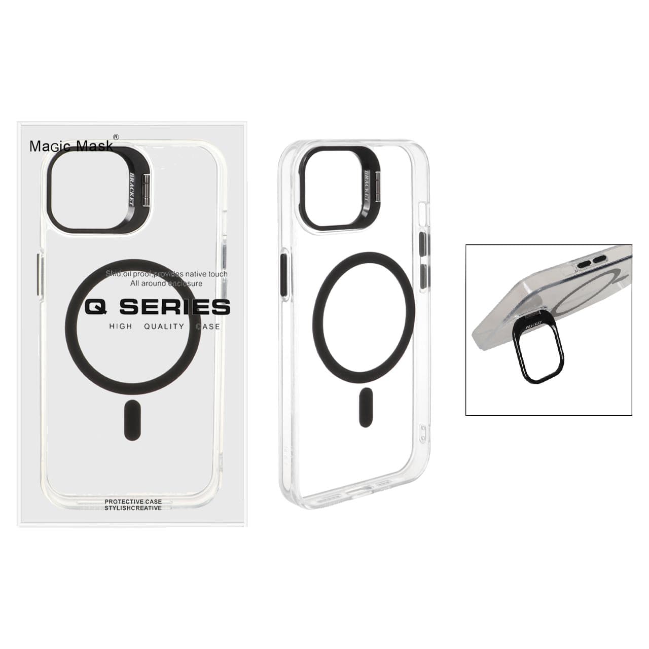 قاب اورجینال Q Series Bracket کریستالی Magsafe لنز استندشو Apple iPhone 13 / iPhone 14 – مشکی (پک دار)
