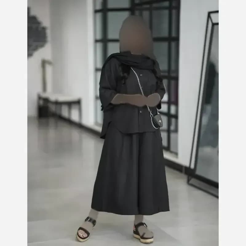 ست شومیز و دامن شلواری مدل ژینوس رنگ مشکی فری سایز — تصویر ۵