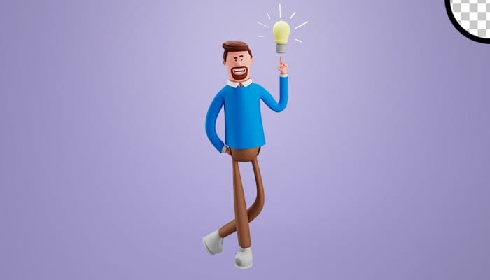 تصویر PNG کاراکتر سه بعدی مرد تاجر ایستاده با ایده نو