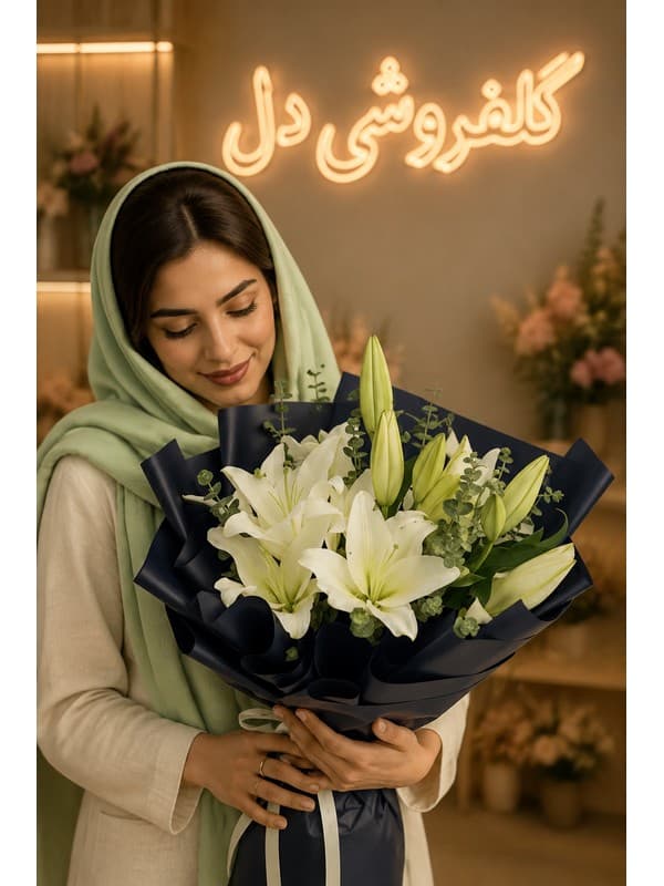 سبد گل روز زن لوکس با رز و ارکیده برای تبریک روز زن
