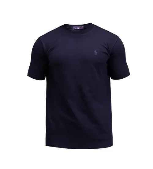 تیشرت Polo یقه گرد مردانه آستین دوبل سرمه ای نخ پنبه ساده مدل 48409