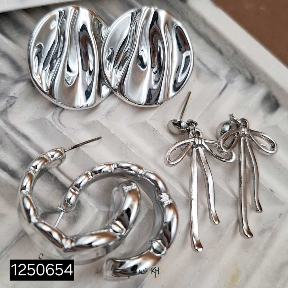 گوشواره پینترستی پکی 6جفتی سفید (طرح5)